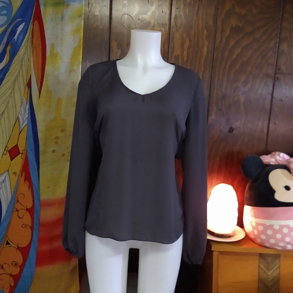 Size S Maurice Gray open back chiffon long sleeve chiffon blouse - Picture 4 of 10